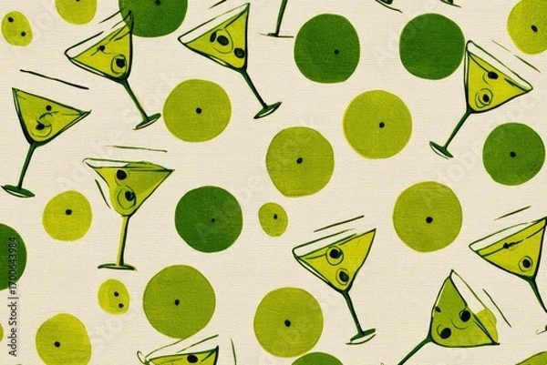 Fototapeta Repeating pattern of martini glasses and olives