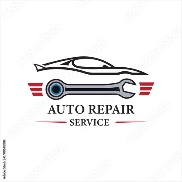 Fototapeta 
Auto Repair Service Logo –  Wrenches & Car Silhouette Design
