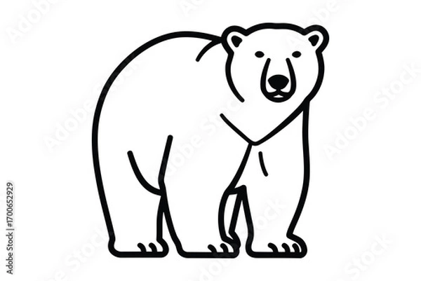 Fototapeta Polar bear vector line art icon, black color and white background