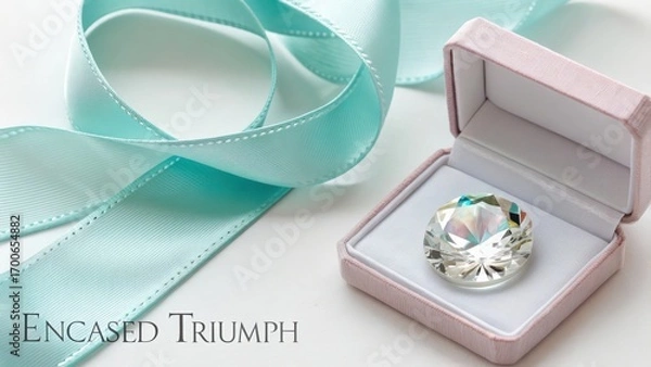 Fototapeta Elegant Crystal Gem in Soft Pink Box with Turquoise Ribbon Style