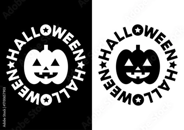 Fototapeta ハロウィンのカボチャ白黒アイコンイラスト