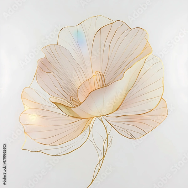 Fototapeta The abstract flower outline features delicate soft lines in pastel colors, blending gold for elegance. The delicate textures and subtle transitions highlight the intricate details of the flower.