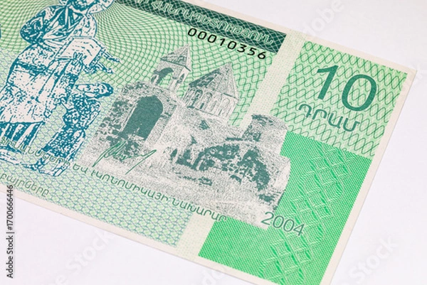Fototapeta 10 Dram Nagorno Karabakh Banknote with the image of Gandzasar monastery and Jesus. Money of Nagorno Karabakh. Unrecognized republic.