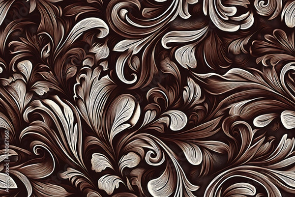 Obraz Tooled leather svg, seamless floral pattern tile