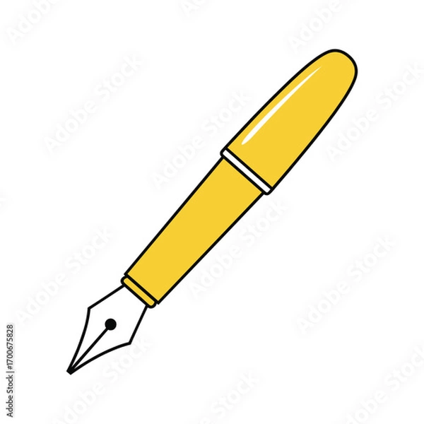 Fototapeta Vector illustration of a yellow fountain pen with metal nib isolated on white background