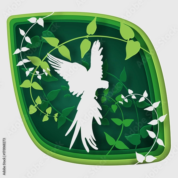 Fototapeta Paper art carve to bird on tree branch in forest at night, origami concept nature and animals idea, vector art and illustration.