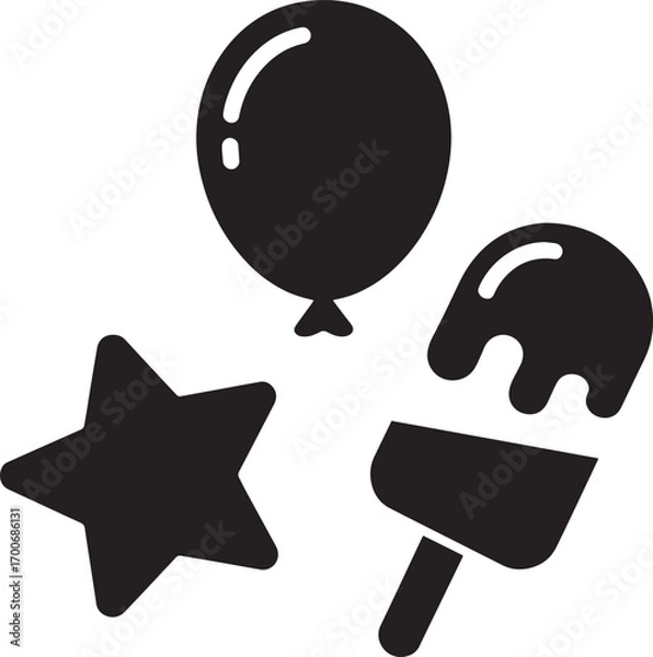 Obraz Festive Balloon, Star, and Treat Icons for Joyful Occasions and Celebratory Designs