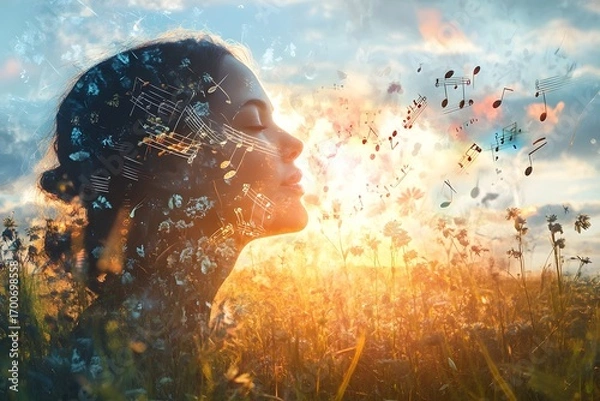 Obraz Ethereal Woman's Soulful Melody with Nature Double Exposure
