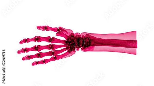 Fototapeta Hand bone skeleton anatomy wrist joint medical x ray human structure Human hand bone structure showing wrist joint and finger anatomy medical x ray style highlighting skeletal details
