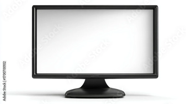 Fototapeta Black computer monitor isolated on white background, modern flat screen display with blank screen.