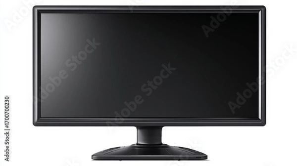 Fototapeta Black computer monitor isolated on white background, modern flat screen display with blank screen.