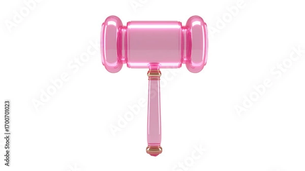 Fototapeta Pink glass gavel transparent isolated on transparency background modern design legal concept justice law elegant creative unique minimal style
