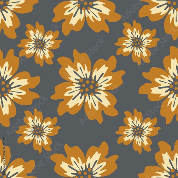 Fototapeta Elegant seamless floral pattern with fall flowers. Repeatable botanical background. Flat vector illustration.