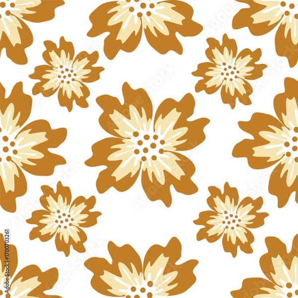 Fototapeta Elegant seamless floral pattern with fall flowers. Repeatable botanical background. Flat vector illustration.