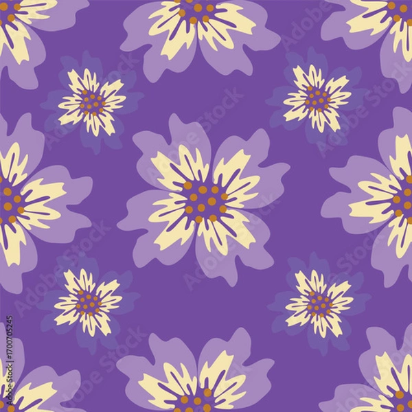 Fototapeta Elegant seamless floral pattern with fall flowers. Repeatable botanical background. Flat vector illustration.