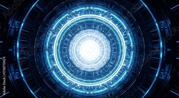 Fototapeta Abstract Blue Circular Energy Tunnel Gateway Abstract Futuristic Digital Sci Fi Animation