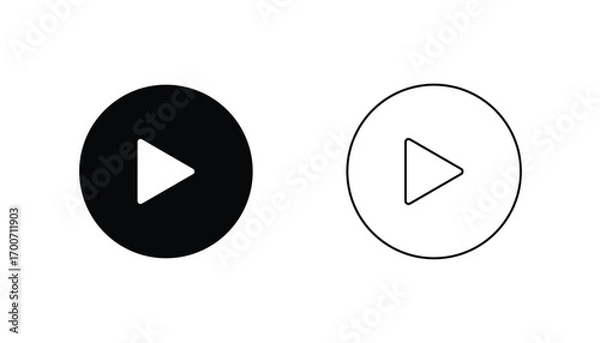 Fototapeta Play Button Icons in Black White Solid and Outline on Transparent Background