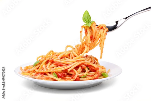 Obraz Spaghetti z pomidorami i bazylią