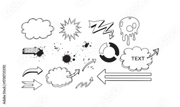 Obraz Assorted Doodle and Grunge Elements Vector Set Arrows, Clouds, Splatters, and Shapes