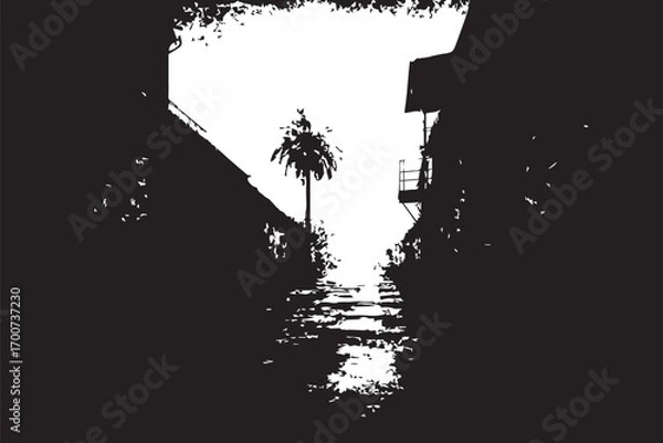 Fototapeta Grunge Alleyway with Palm Tree