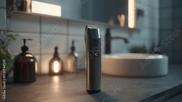 Fototapeta Modern electric shaver standing on bathroom countertop