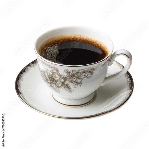 Obraz A white coffee cup with a floral design sits on a saucer