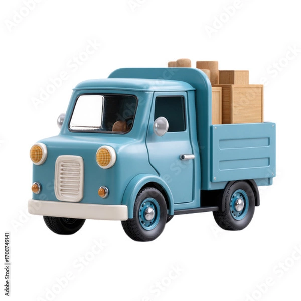 Obraz A blue toy truck with a wooden box on top
