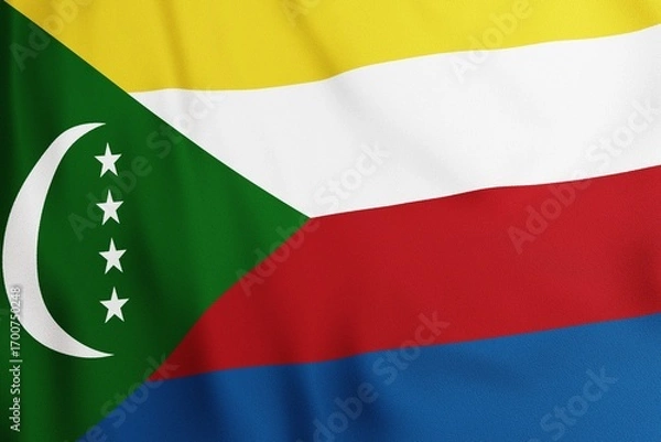 Fototapeta Waving flag of Comoros on textile, close up