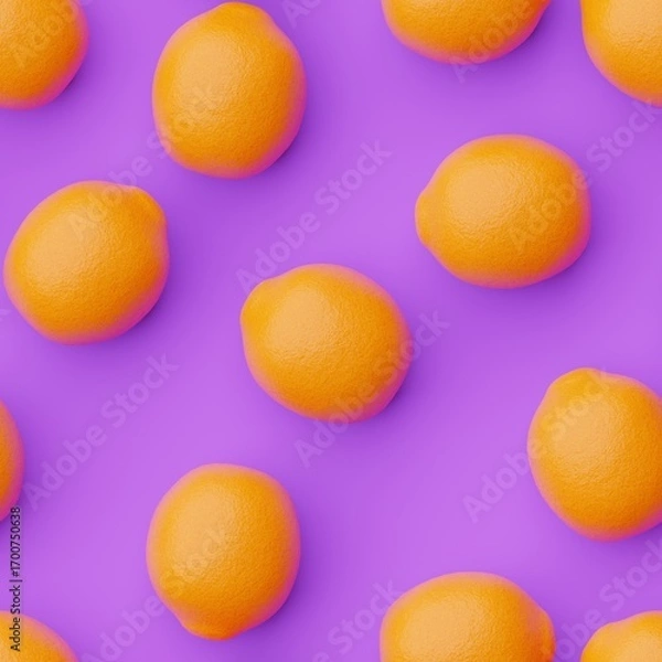 Fototapeta Seamless design consisting from oranges on aztech purple background. Top flat view