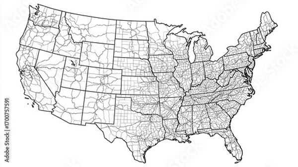 Fototapeta Premium photo of outline Map of the United States Displaying All Fifty States in a Clean, Minimalist Style Suitable for Various Creative Projects and Educational Purposes.