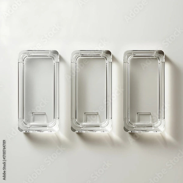 Fototapeta Three transparent rectangular containers are displayed in a row, showcasing their clear design.