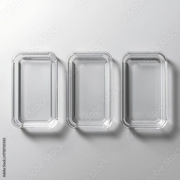 Fototapeta Three transparent rectangular containers are displayed in a row, showcasing their clear design.