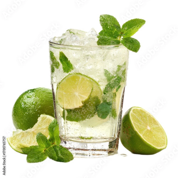 Obraz A glass of limeade with a lime wedge on the rim