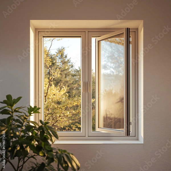 Fototapeta Modern double-glazed windows allow sunlight and fresh air to enter, enhancing the efficiency of Generative AI.