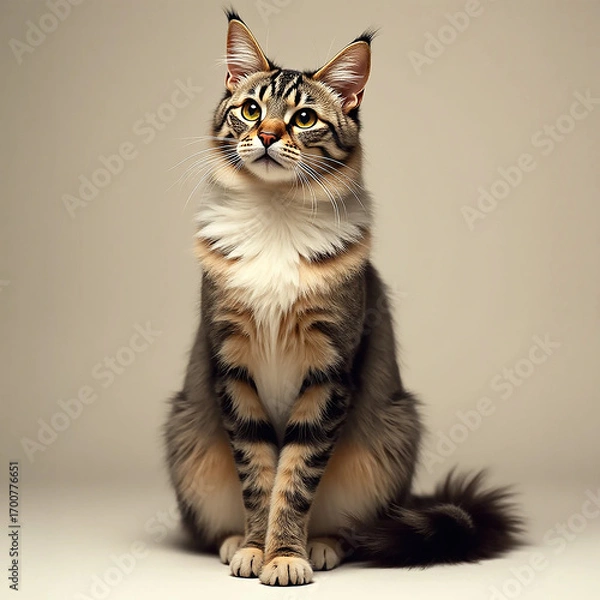Obraz Majestic maine coon cat sitting proudly with detailed fur and expressive eyes