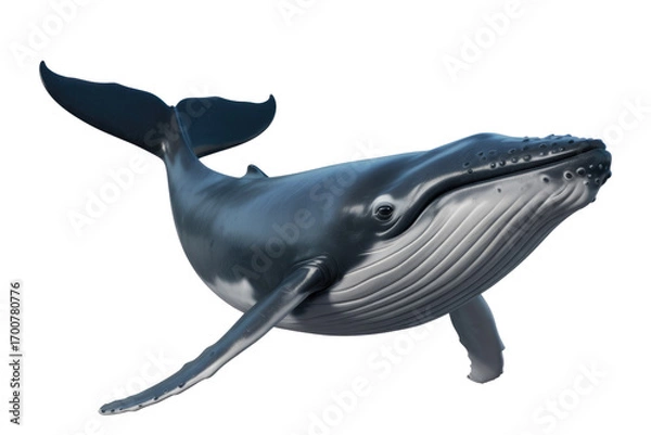 Obraz A realistic 3D rendering of a humpback whale, swimming gracefully against a transparent background. background removed
