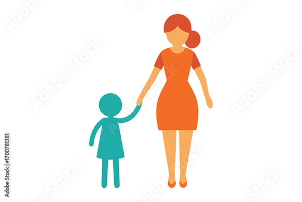 Fototapeta Stylized graphic showing mother and child standing and holding hands together