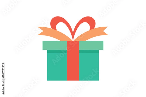 Fototapeta A cheerful teal gift box with ribbons and bows on a white background