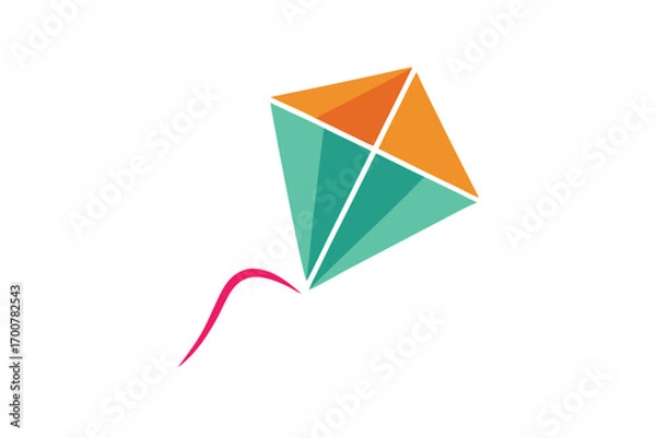 Fototapeta Colorful geometric kite with pink tail on a white background, summer fun