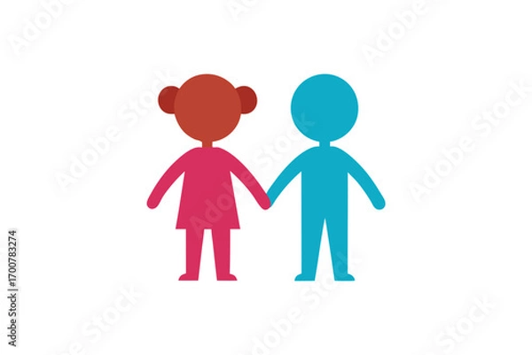 Fototapeta A Simple Image of Two Figures Holding Hands Against White Background