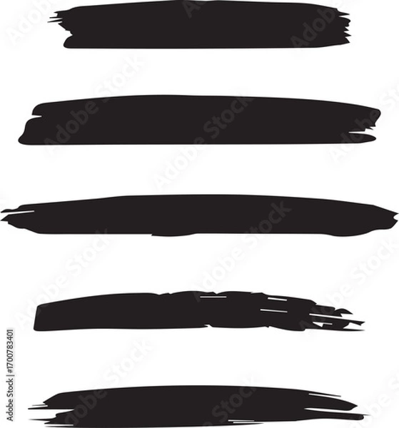 Fototapeta Collection of five bold black brush stroke textures for artistic design elements