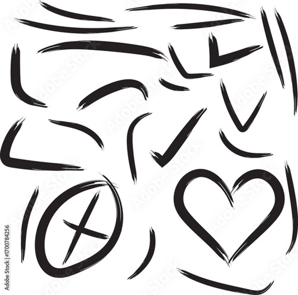Fototapeta Collection of diverse hand drawn arrows pointing in various directions and styles