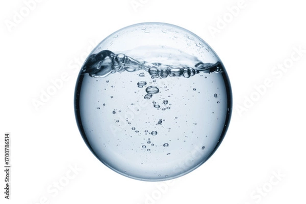 Obraz A transparent sphere filled with clear liquid, showcasing bubbles and a gentle wave. background removed