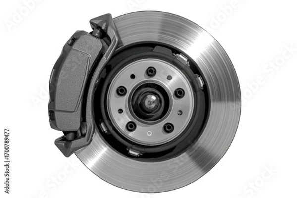 Obraz Close-up of a disc brake rotor and caliper assembly, showcasing automotive braking system components. background removed