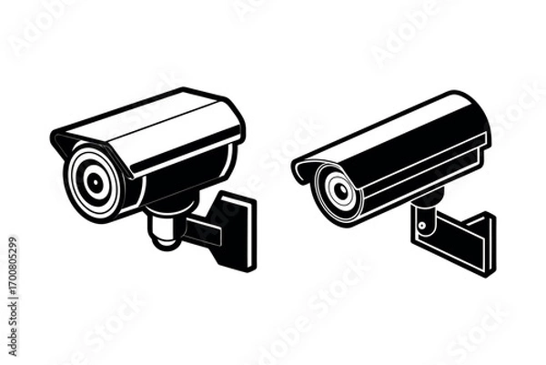 Fototapeta two security cameras shown in black and white silhouette