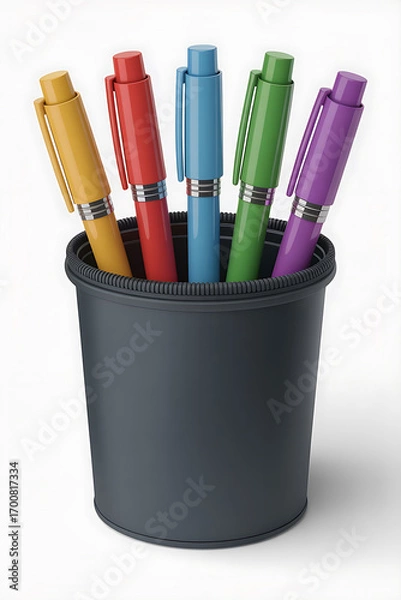 Obraz Colorful pens in a dark gray holder.
