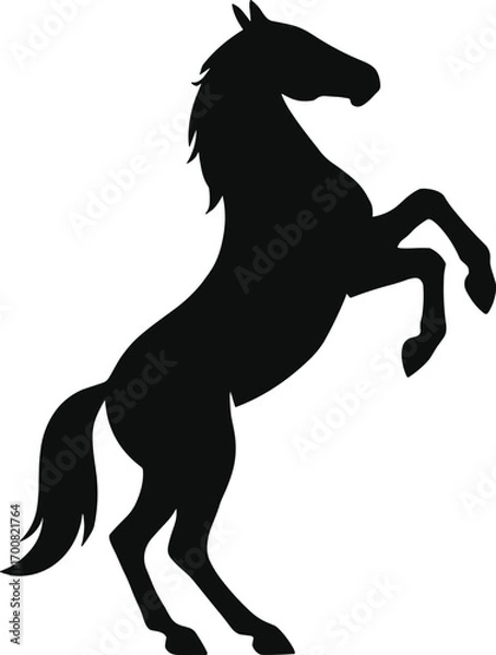 Fototapeta vector silhouette, rearing horse, front legs raised, side view, solid black
