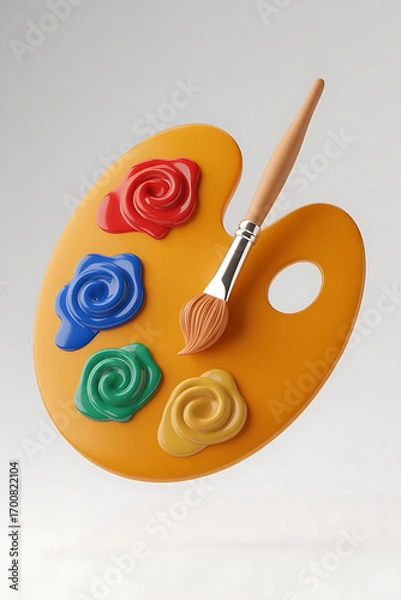 Obraz Colorful palette and brush, ready for artistic creation.
