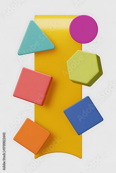 Obraz Colorful geometric shapes on a yellow banner.
