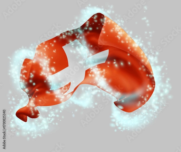 Fototapeta Switzerland, vector 3d flag in whirlwind of magical radiance